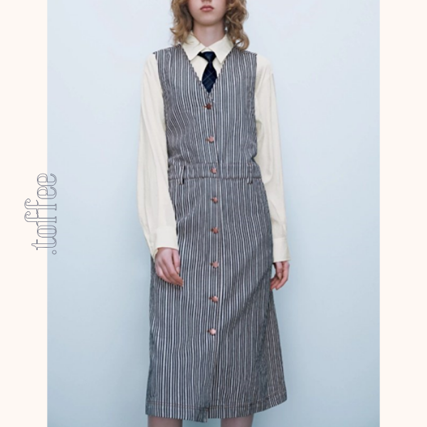 Vネックストライプワンピース Z00409