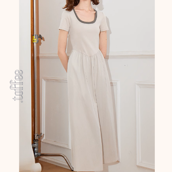 【2color】レイヤード風Uネックマキシワンピース《Z00923》