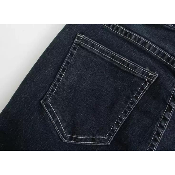 【2color】コントラストエッジフラップストレートデニム w-052