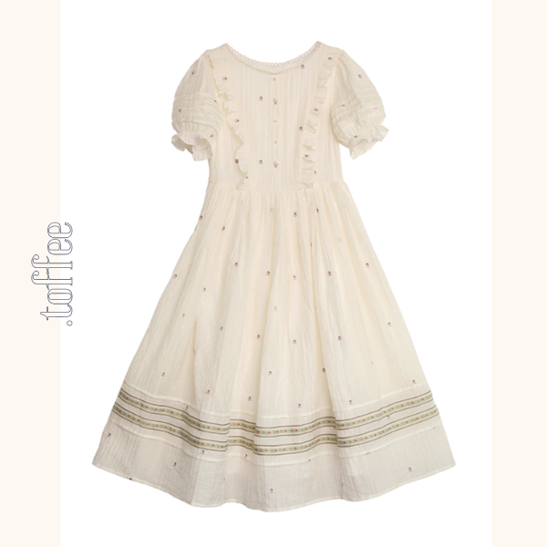 レース&パール装飾パフスリーブワンピース《Z00985》