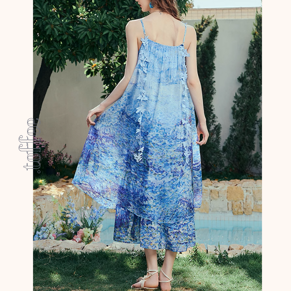 レイヤード風マリンテイストサスペンダーワンピース《Z00970》