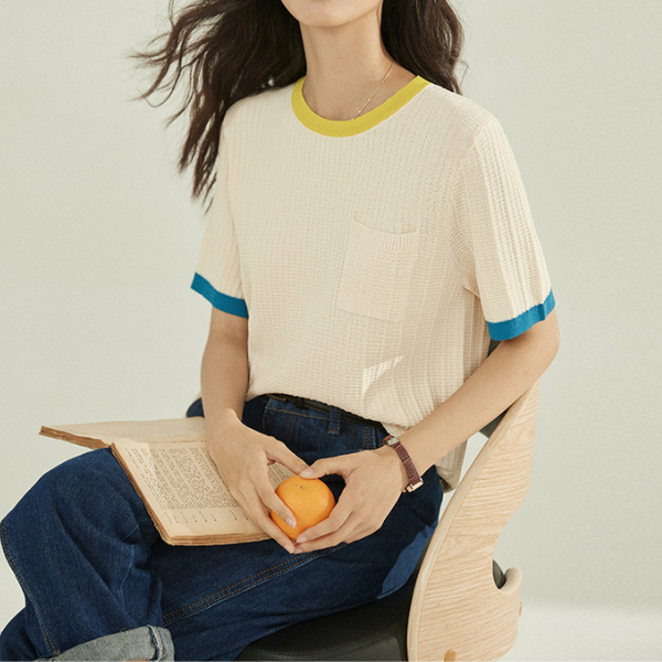 コントラストカラーニットトップス Z00198