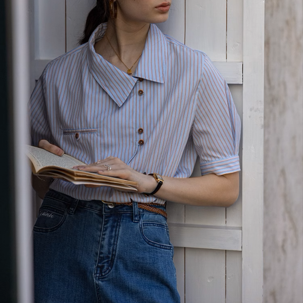 【2color】ストライプ柄ボックスシルエットシャツ《Z00854》