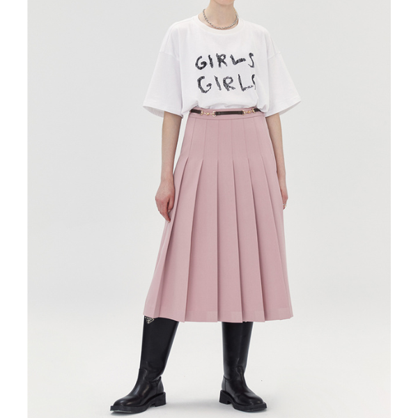 オーバーサイズジャケットとプリーツスカートのピンクセットアップ X-404