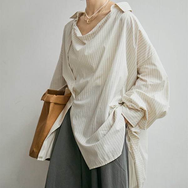 ストライプ柄オーバーサイズ2wayシャツ 《Z00811》