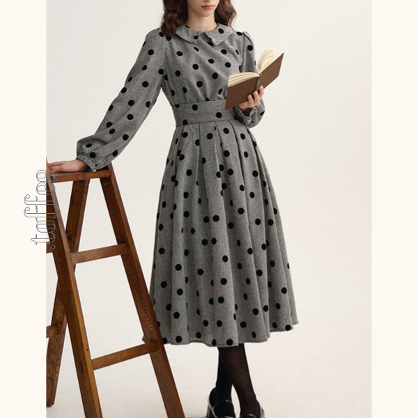 グレートップ&ロングスカートのポルカドットセットアップ Z00529