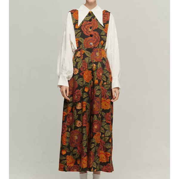 【2color】トータルフラワープリントジャンプスーツ w-042