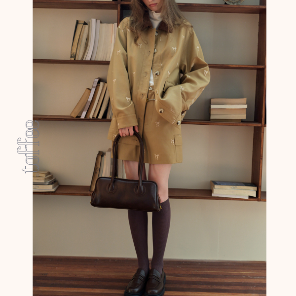 リボン刺繍オーバーサイズジャケット&スカートセットアップ《Z00817》