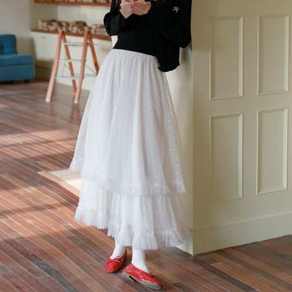 フリル&メッシュホワイトロングスカート Z00570