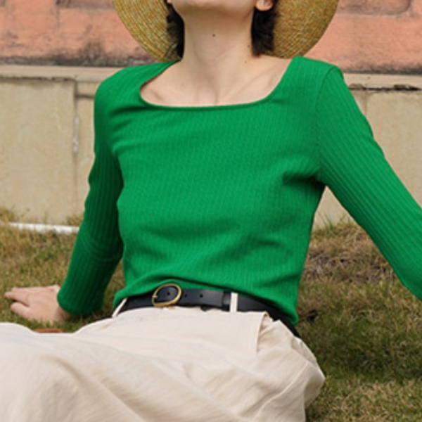 【2color】スリムフィットスクエアカラートップス X-506