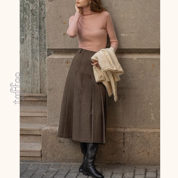 ストライプテーラードジャケット&ロングプリーツスカートセットアップ《Z00865》