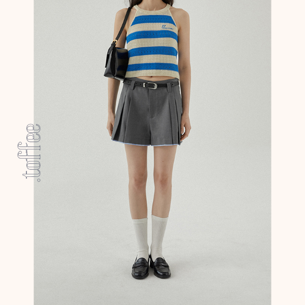 【2color】ホルターネックストライプニットトップ Z00388