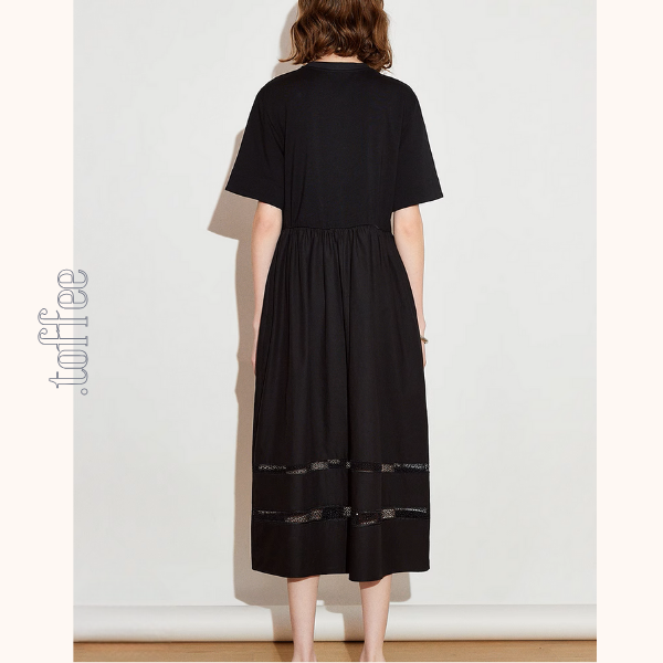 【2color】メッシュレースAラインミモレ丈ワンピース《Z00924》