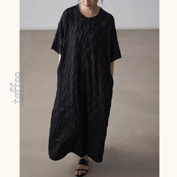 ラウンドネックロングブラックワンピース《Z00996》