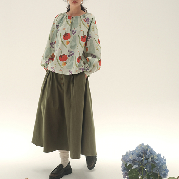 【2color】野菜と果物のコットンルーズプリントシャツ Z00447