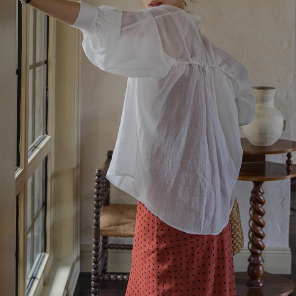 【4color】ランタンスリーブオーバーサイズシアーシャツ《Z00863》