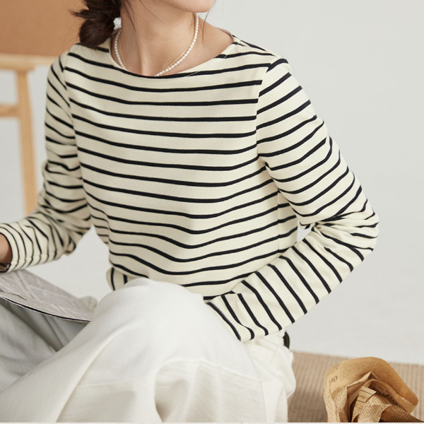 【2color】ストライプコットンロングTシャツ Z00200