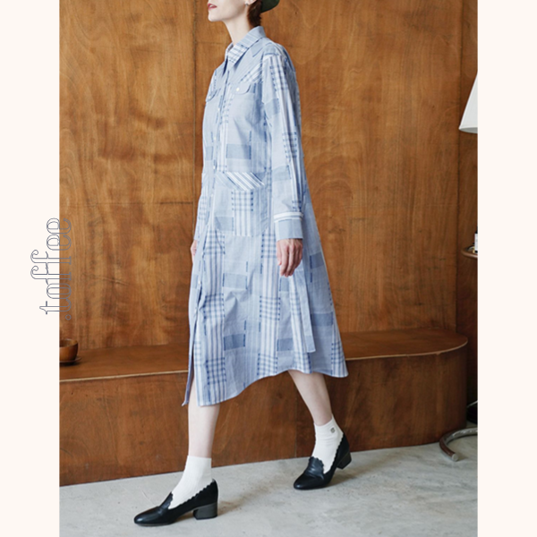 チェック柄パッチワークシャツワンピース Z00469