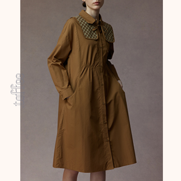 【2color】チェック柄ショールデザインシャツワンピース 《Z00810》