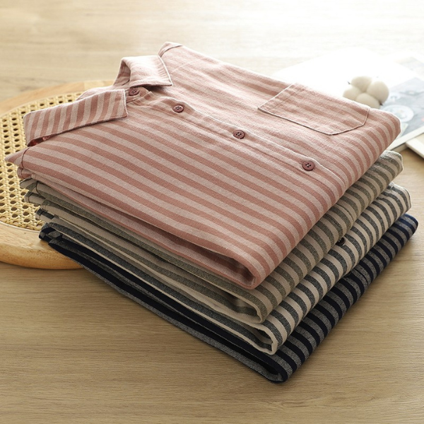 【4color】胸ポケット付きストライプ柄ボタンダウンシャツ 《Z00727》