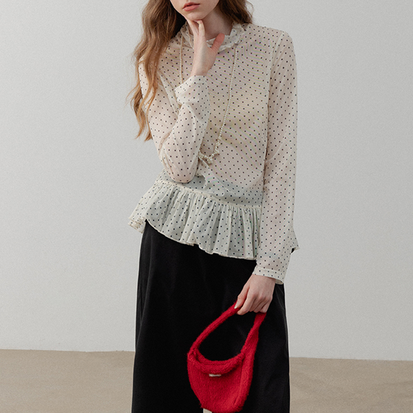 シースルードット柄ペプラムブラウス 《Z00715》