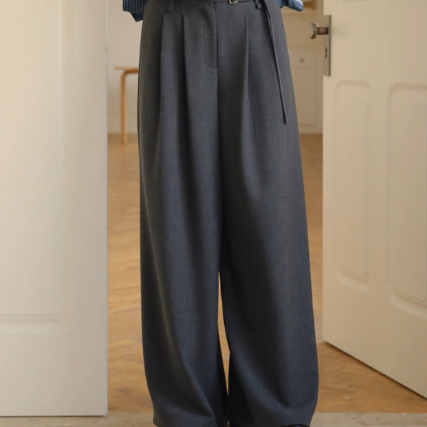 Vネックシングルブレストショートベスト&ハイウエストワイドスーツパンツセットアップ《Z00889》