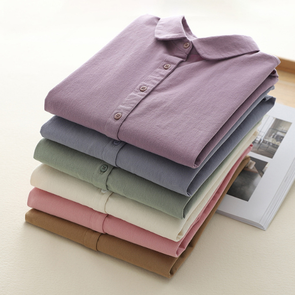 【6color】純綿ポロカラーロングスリーブシャツ 《Z00728》