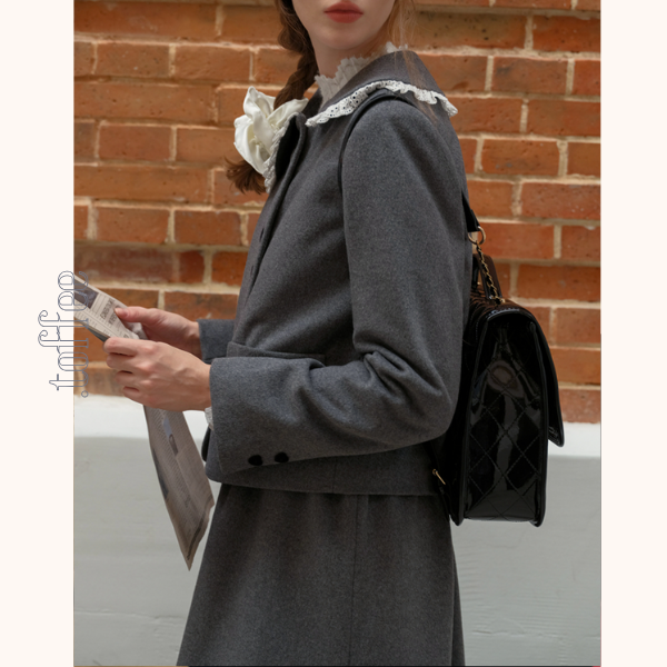 リボン&レースジャケット&Aラインミディ丈フレアスカートセットアップ 《Z00782》