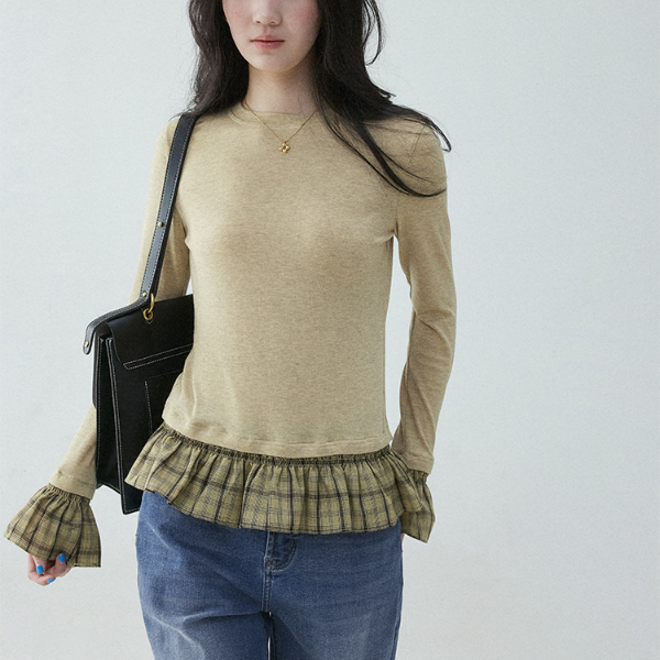 チェック柄ティアードデザインスリムトップ《Z00836》