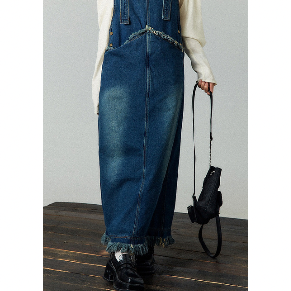 フリンジデニムジャンパースカート X-368