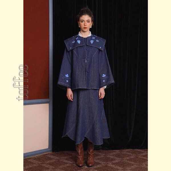 アートワークが映える:レトロ感溢れる刺繍デニムジャケット 《C0208》