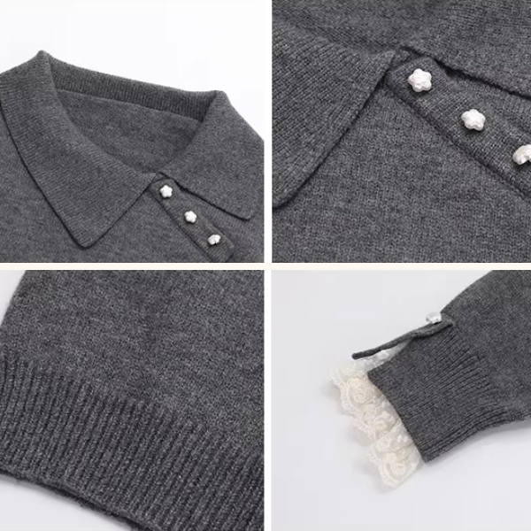 【3color】星降る午後のレース襟ニット《Z01142》