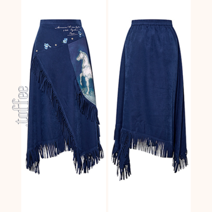 【2color】フリンジ付きアアシンメトリーロングスカート   《Z00664》