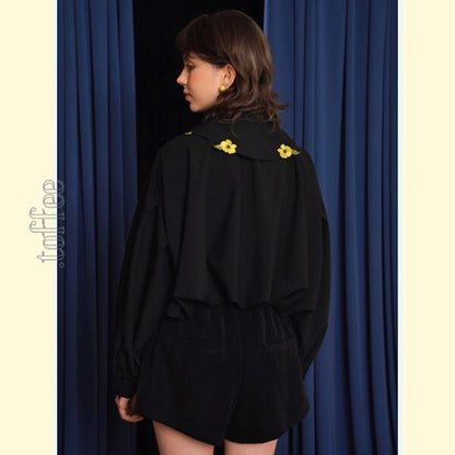 【2color】花の妖精：芸術的なお花刺繍のドールカラーブラウス 《C0191》