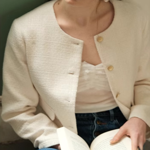 ラウンドネックツイードショートジャケット　Z00622