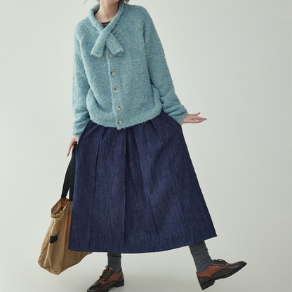 ポケット付きロングデニムプリーツスカート　《Z00732》