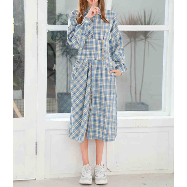 オーバーチェックシャツワンピース w-093