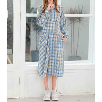 オーバーチェックシャツワンピース w-093