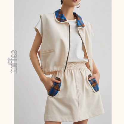 フロントジップアップベスト＆ミニスカートセットアップ《Z00947》