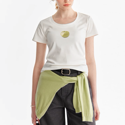 【2color】グリーンアップルプリントクルーネックトップ《Z01012》