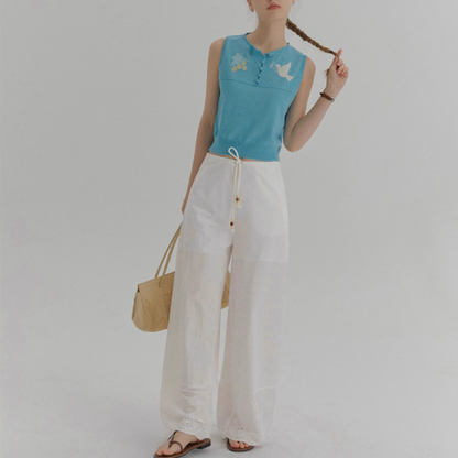 羽ばたく鳥と木の実のシアーニットベスト《Z01018》