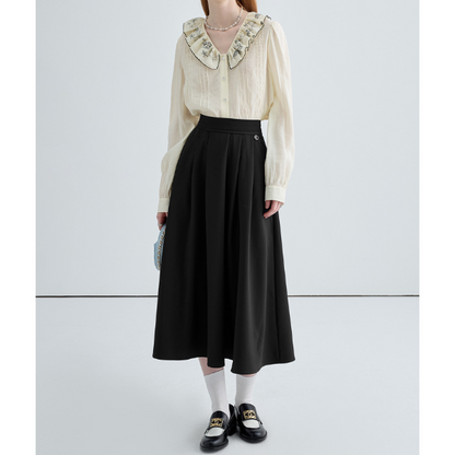 ハイウエストドレープAラインプリーツスカート Z00030