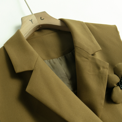 【2color】フラワーブローチ ダブルブレスト ベストジャケット X-427