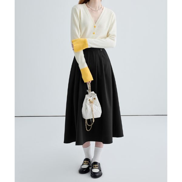 ハイウエストドレープAラインプリーツスカート Z00030