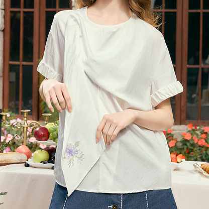 花柄刺繍デザインシャツ《Z00841》