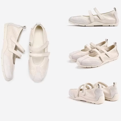 【4color】ラウンドネックダブルストラップフラットシューズ《Z00880》