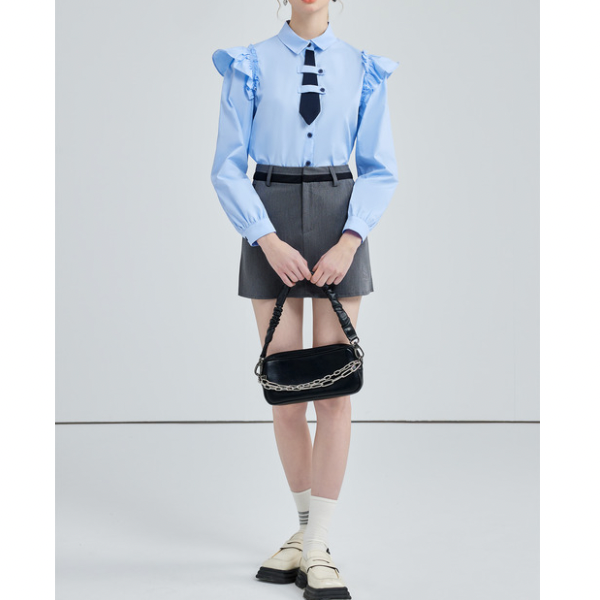 ショートネクタイフリルショルダーシャツ w-154