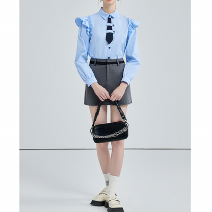 ショートネクタイフリルショルダーシャツ w-154