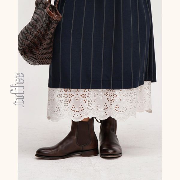 ネイビーストライプ＆レース重ね着スカート　Z00477