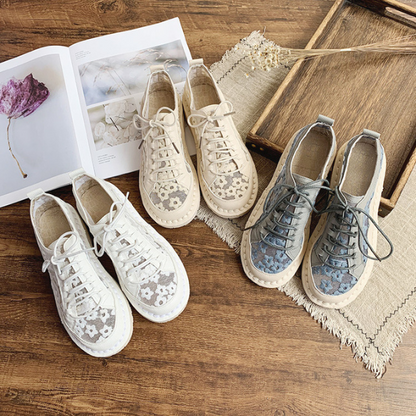 【２color】フラワーエンブロイダリーレトロシューズ　AU-131